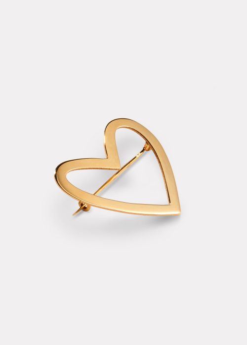 Broșă din aur galben 14K în formă de inimă, design curbat, bijuterie Ameor colecția Amour en Or