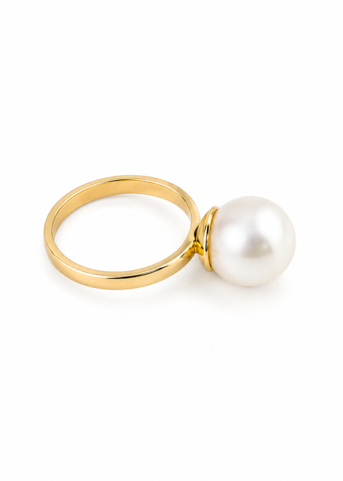 Inel din aur 14k cu perlă rotundă, design elegant și rafinat