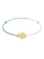 Detaliu brățară cu șnur roz și charm norișor din aur de 14K, zâmbitor