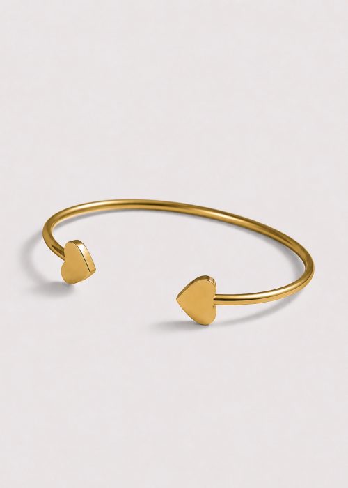Brățară din aur 14K cu două inimi, model cuff Double Love