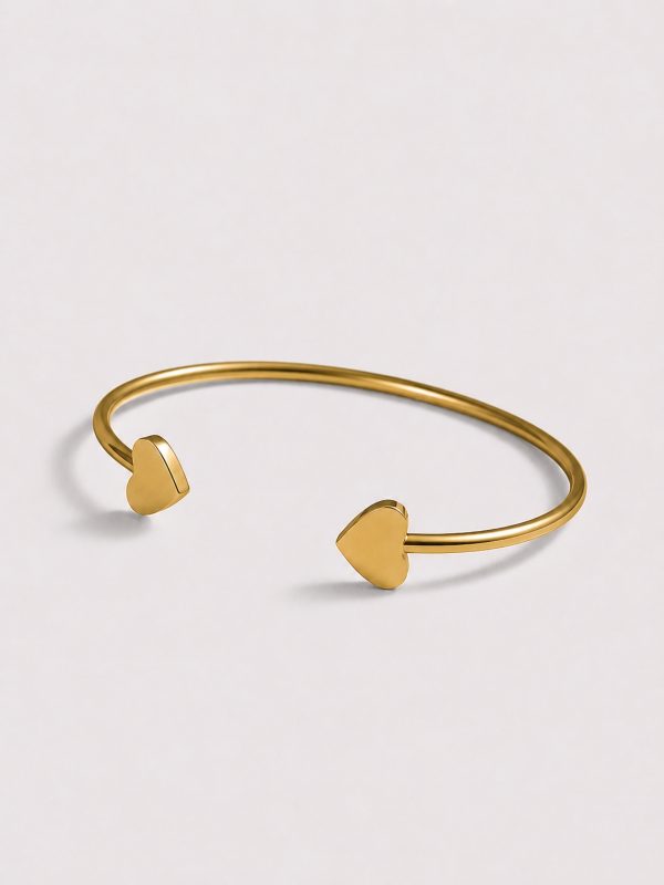 Brățară din aur 14K cu două inimi, model cuff Double Love