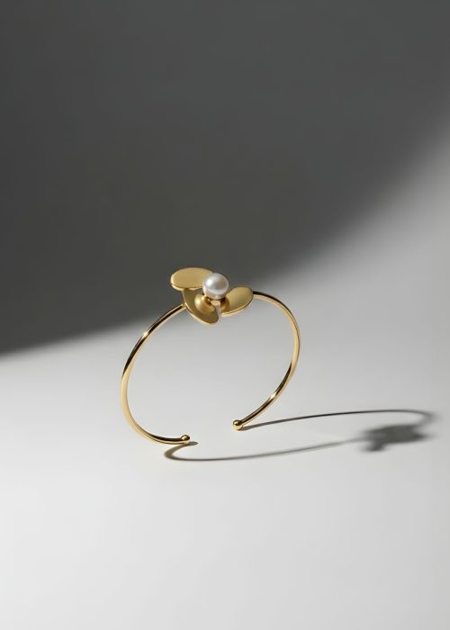 Brățară cuff din aur 14K cu perlă naturală