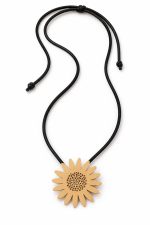 Choker Margareta din aur solid 14K cu șnur din piele naturală neagră - vedere frontală