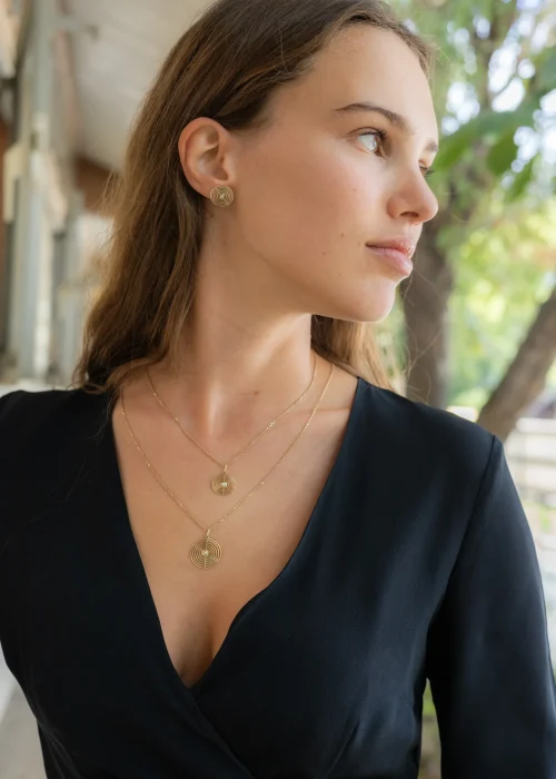 Cercei rotunzi cu zirconiu din aur 14K AMEOR