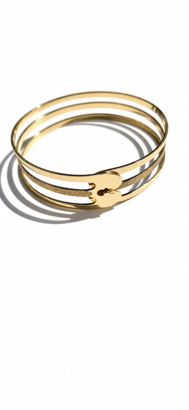 Brățară din aur 14K cu design din trei linii, finisaj lucios și sablat