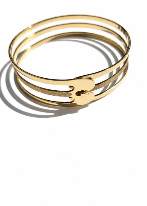 Brățară din aur 14K cu design din trei linii, finisaj lucios și sablat