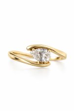 Inel din aur 14K cu piatră tăietură pară și design asimetric